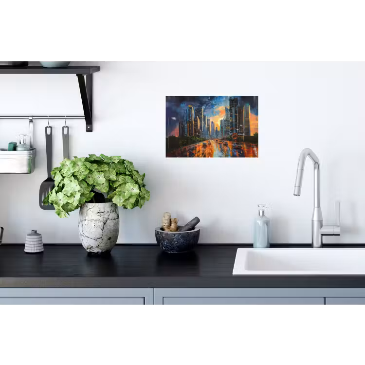 Auto - Skyline - Zon - Blauw Muursticker klein -keuken
