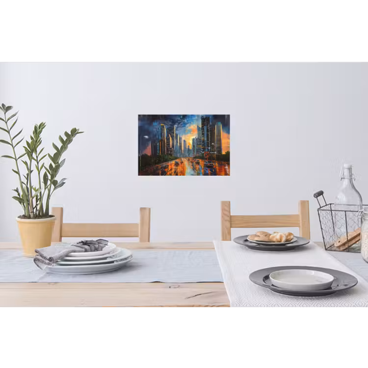 Auto - Skyline - Zon - Blauw Muursticker klein -eettafel
