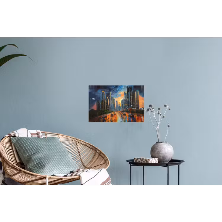 Auto - Skyline - Zon - Blauw Muursticker klein -plant