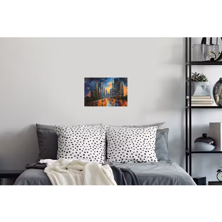 Auto - Skyline - Zon - Blauw Muursticker klein -slaapkamer