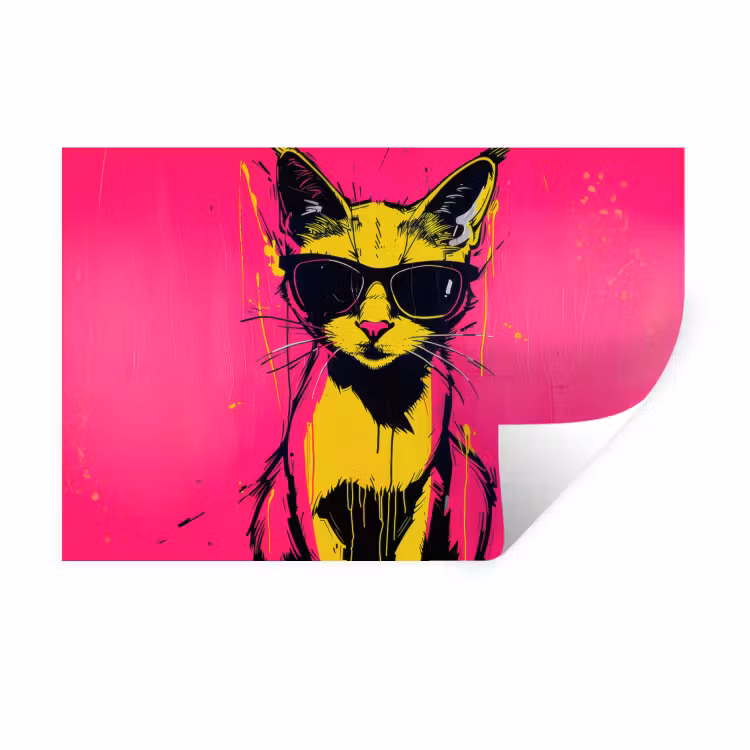 Kat - Art - Zonnebril - Roze Muursticker klein -3d