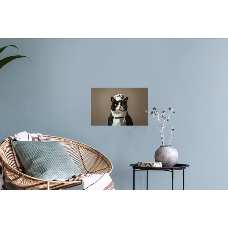 Kat - Kokskleding - Zwart - Wit Muursticker klein -plant
