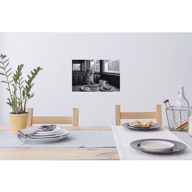 Kat - Koffie - Brood - Zwart Muursticker klein -eettafel