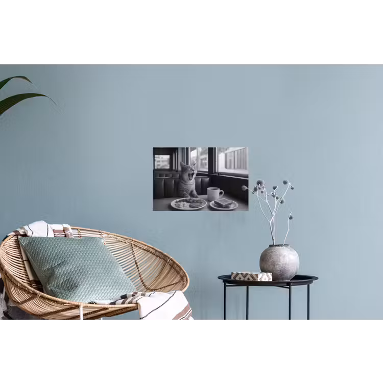 Kat - Koffie - Brood - Zwart Muursticker klein -plant
