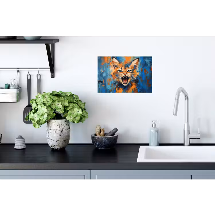 Kat - Kleurrijk - Oranje - Blauw Muursticker klein -keuken