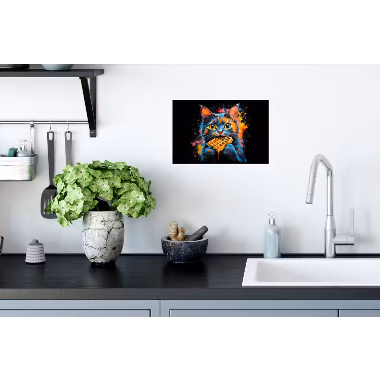 Kat - Graffiti - Kleurrijk - Wafel - Eten Muursticker klein -keuken