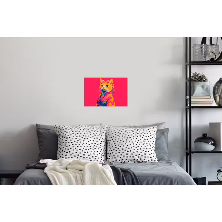 Kat - Kimono - Bloemen - Roze Muursticker klein -slaapkamer