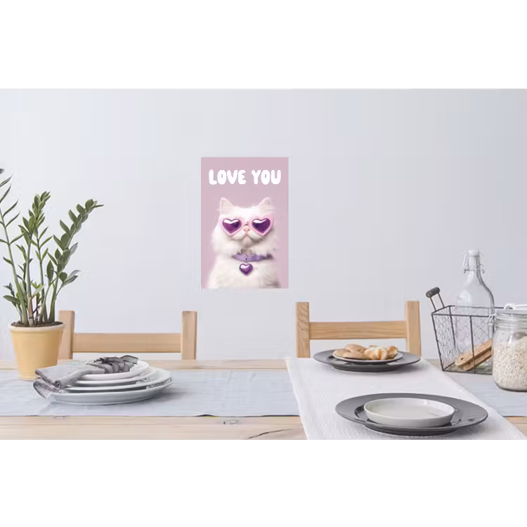 Kat - Love - Paars - Valentijn Muursticker klein -eettafel