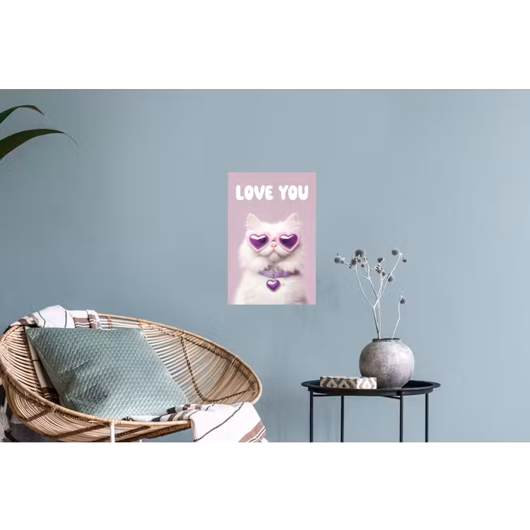 Kat - Love - Paars - Valentijn Muursticker klein -plant