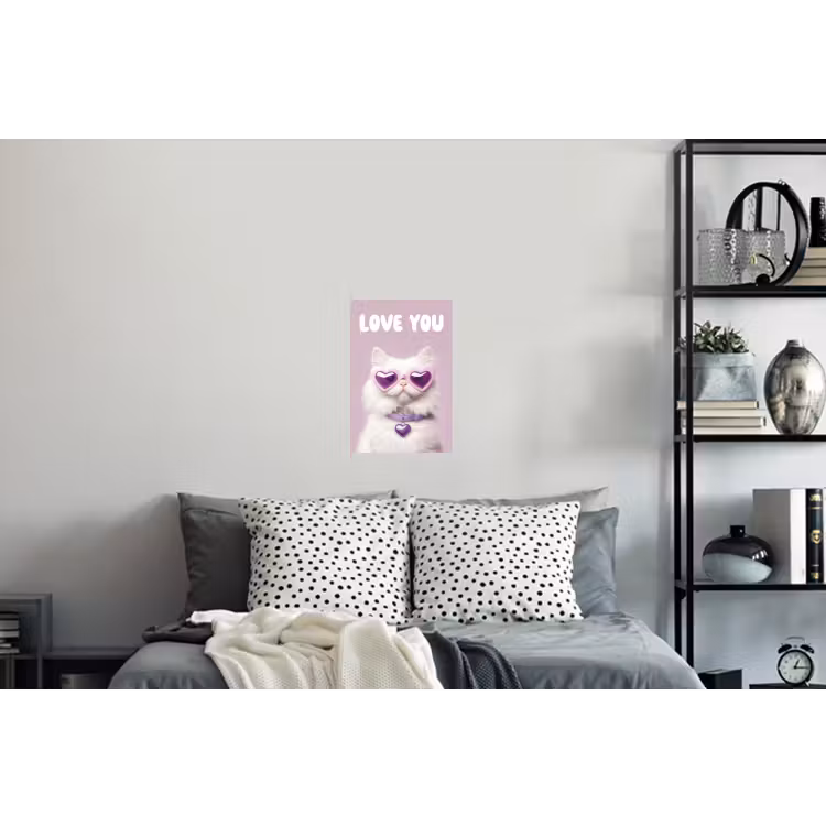 Kat - Love - Paars - Valentijn Muursticker klein -slaapkamer