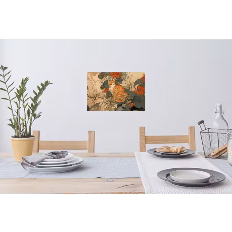 Kat - Sierlijk - Bloemen Muursticker klein -eettafel