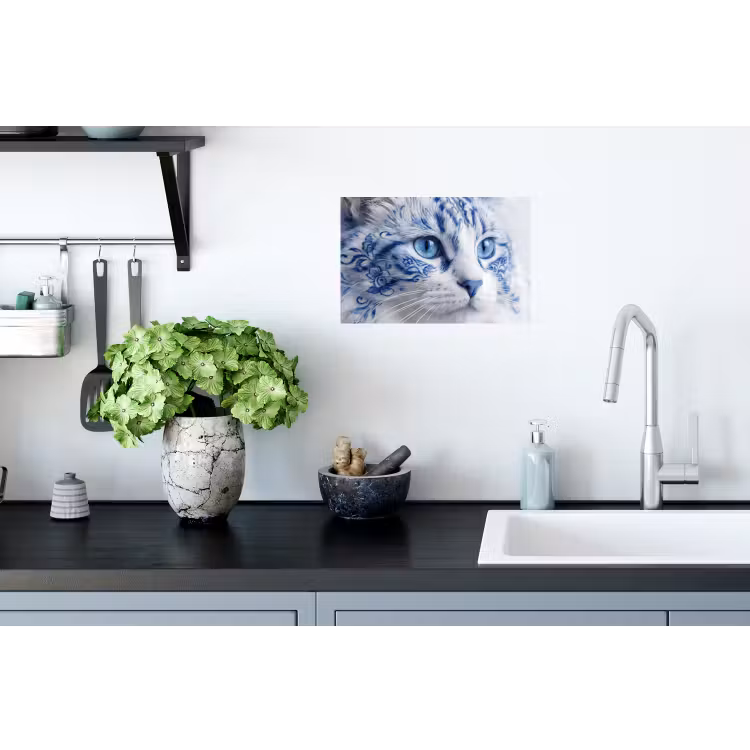 Kat - Patroon - Blauw Muursticker klein -keuken
