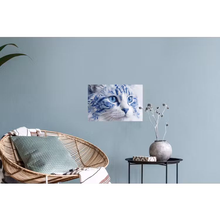 Kat - Patroon - Blauw Muursticker klein -plant
