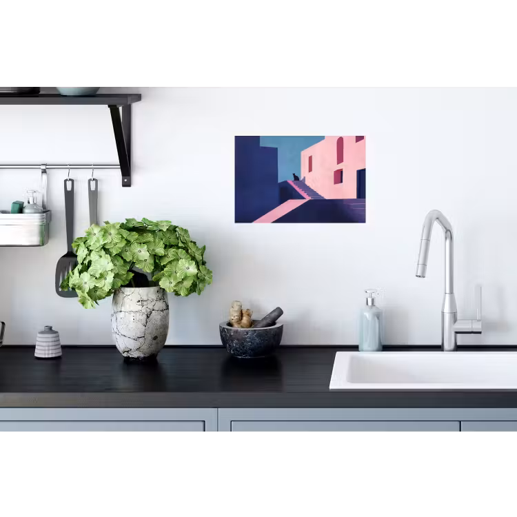 Kat - Trap - Gebouwen - Schaduwcontrasten Muursticker klein -keuken