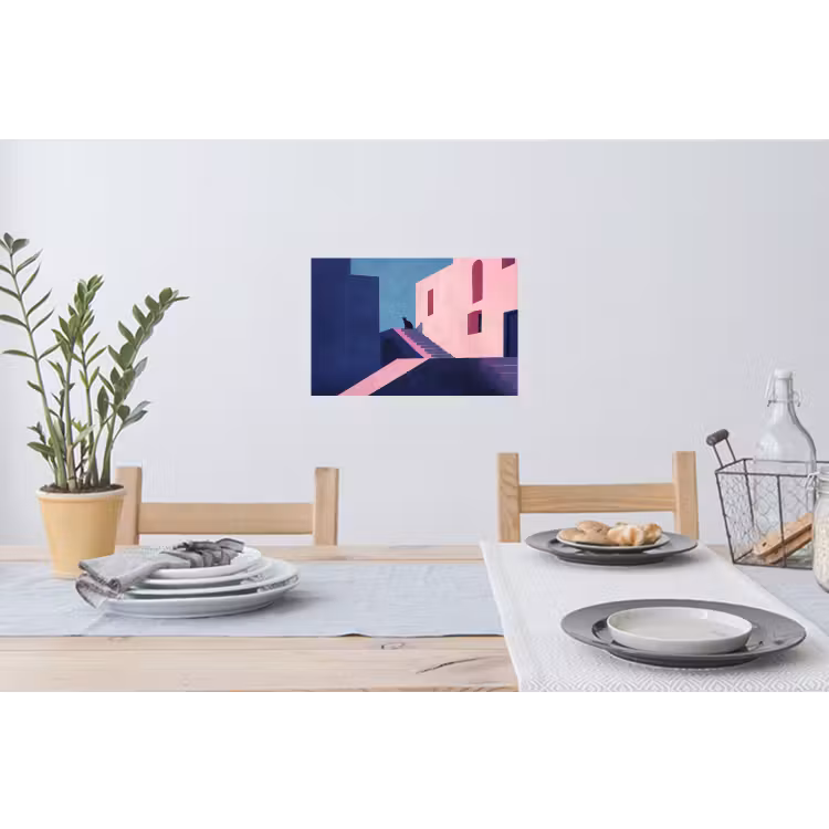 Kat - Trap - Gebouwen - Schaduwcontrasten Muursticker klein -eettafel