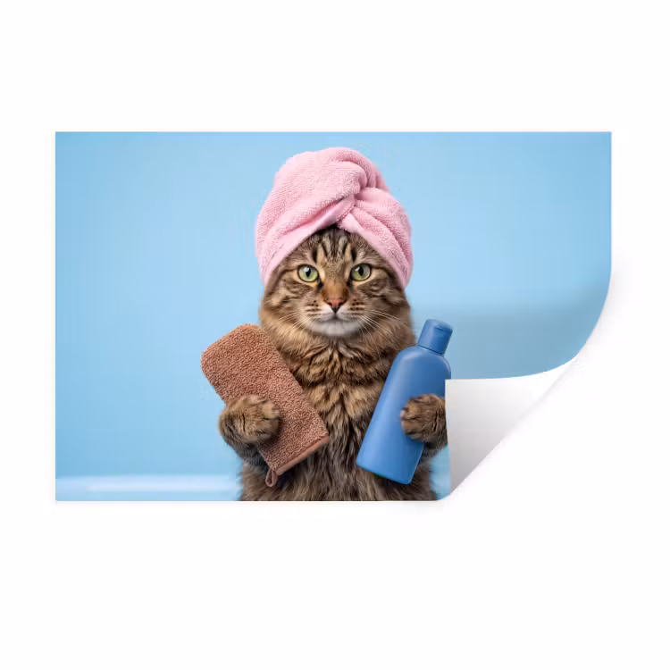 Kat - Handdoek - Washand - Zeep Muursticker klein -3d