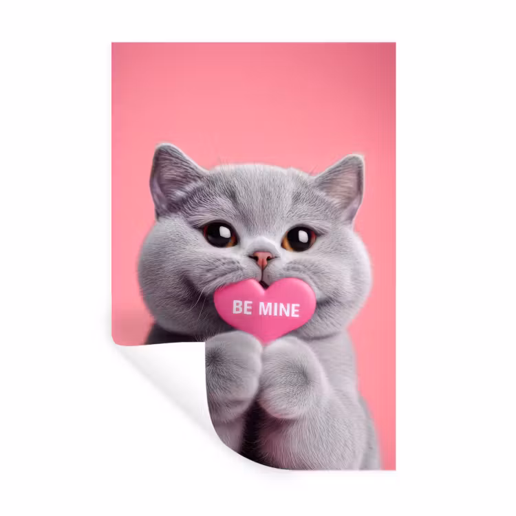 Kat - Valentijn - Roze - Liefde Muursticker klein -3d