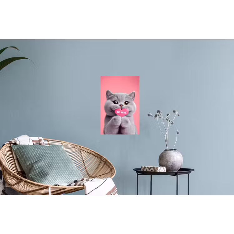 Kat - Valentijn - Roze - Liefde Muursticker klein -plant