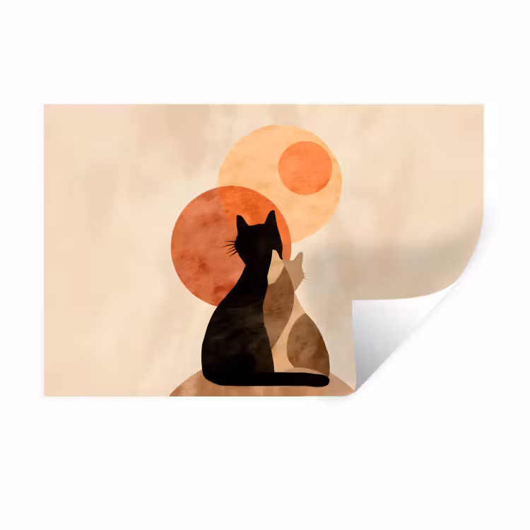 Katten - Zwart - Abstract - Cirkels Muursticker klein -3d