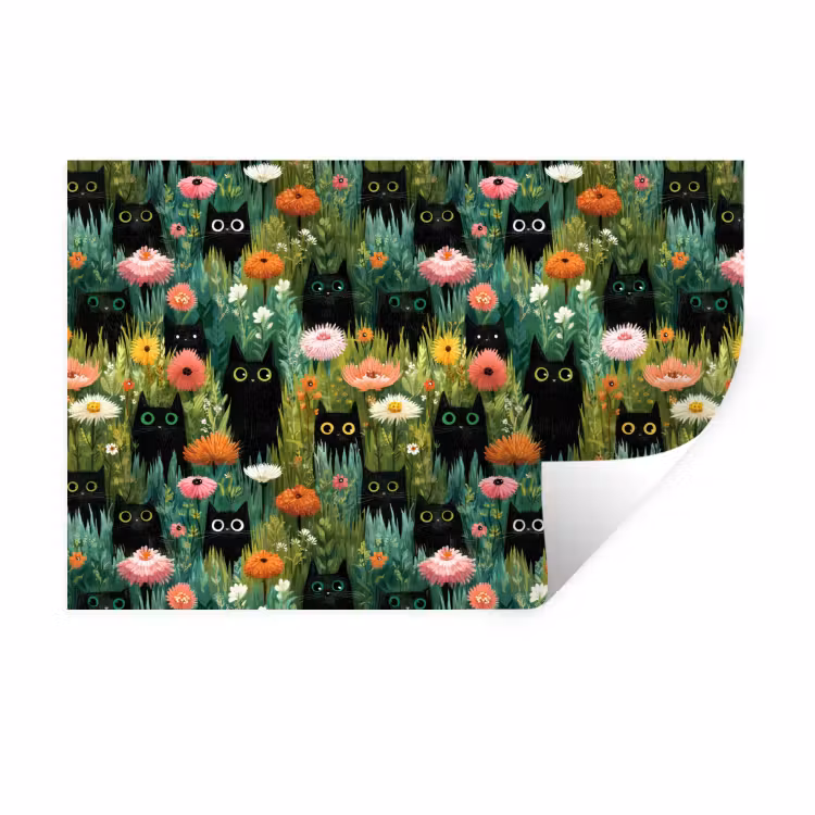 Katten - Bloemen - Kleurrijk Muursticker klein 286 -3d