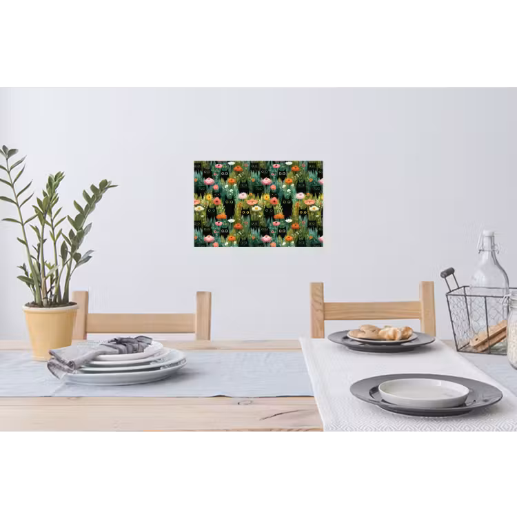 Katten - Bloemen - Kleurrijk Muursticker klein 286 -eettafel