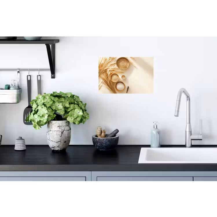 Granen - Hout - Kom - Beige Muursticker klein -keuken