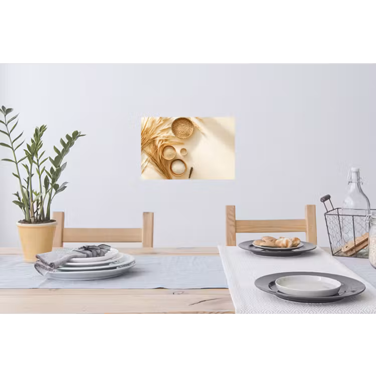 Granen - Hout - Kom - Beige Muursticker klein -eettafel