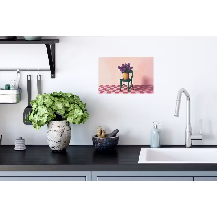 Stoel - Vaas - Bloemen - Geblokt Muursticker klein -keuken