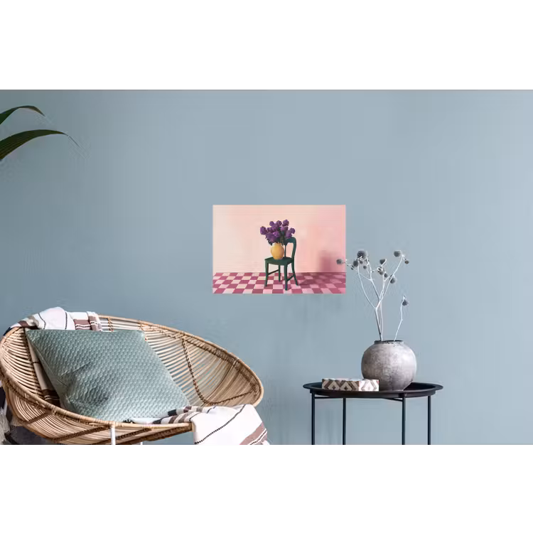 Stoel - Vaas - Bloemen - Geblokt Muursticker klein -plant