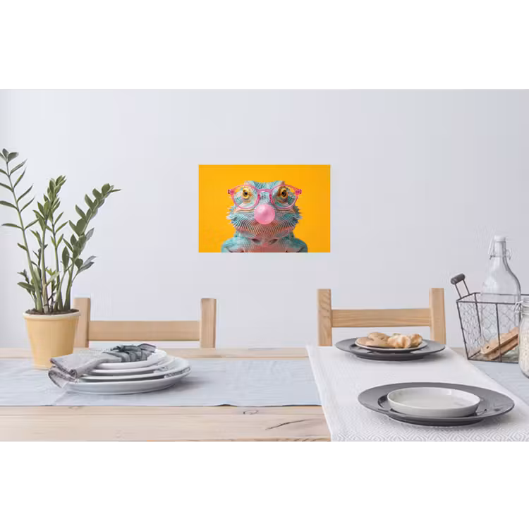 Kameleon - Kauwgom - Kleurrijk Muursticker klein -eettafel