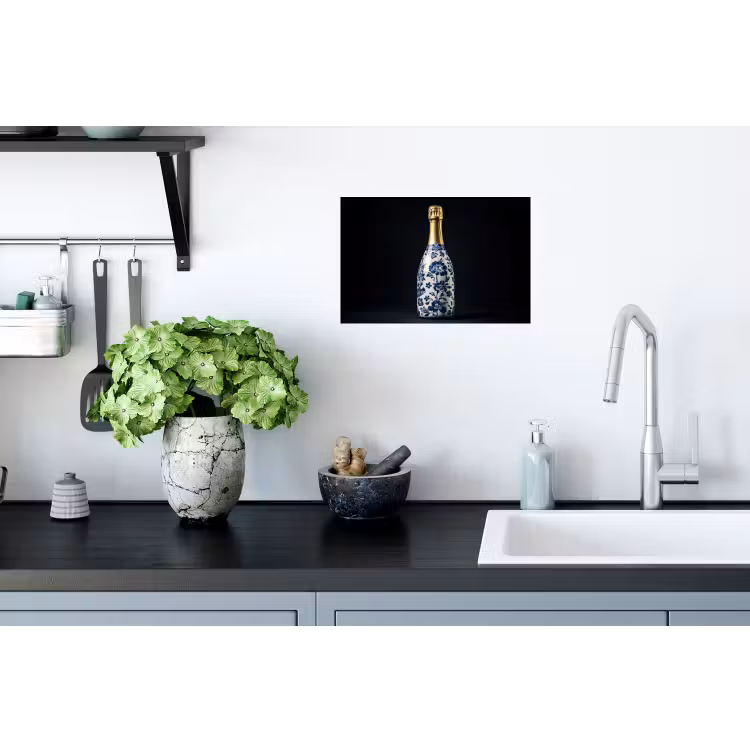 Champagne - Bloemen - Goud - Chique Muursticker klein -keuken