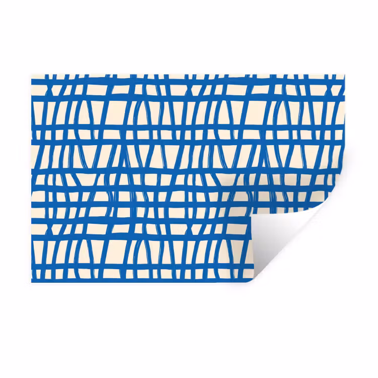 Ruitpatroon - Blauw - Crème Muursticker klein 286 -3d