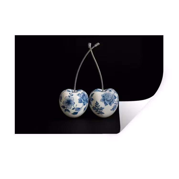 Kersen - Delfts blauw - Fruit Muursticker klein -3d