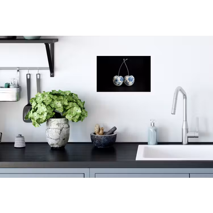 Kersen - Delfts blauw - Fruit Muursticker klein -keuken