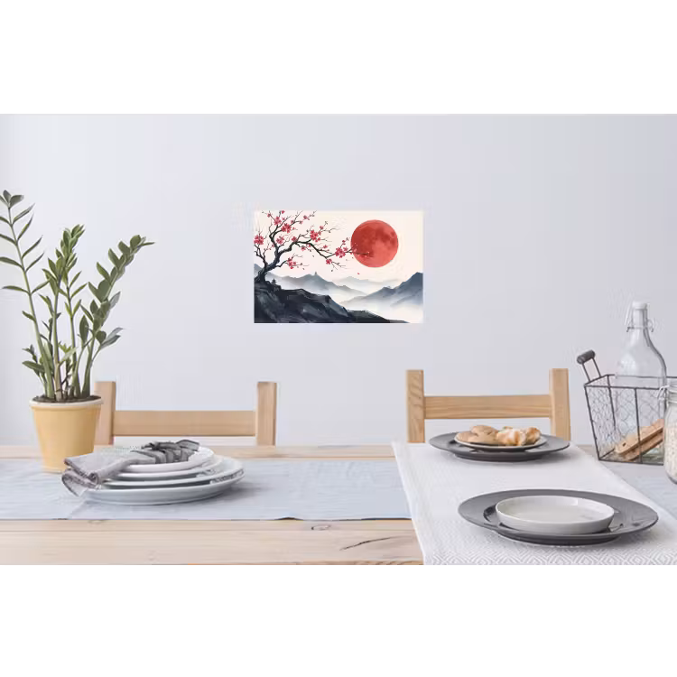 Kersenbloesem - Oosters - Rood Muursticker klein -eettafel