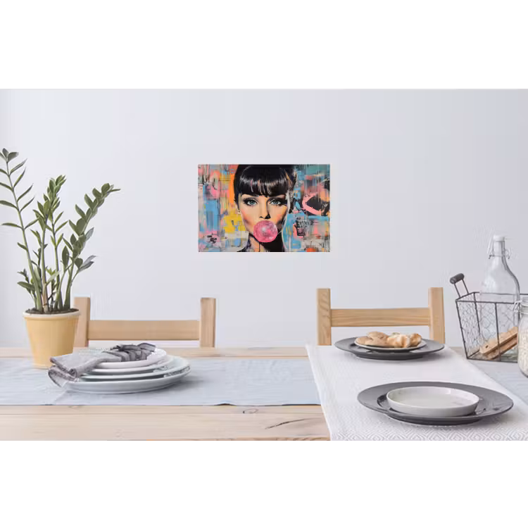 Kauwgom - Vrouw - Penseelstreken - Modern Muursticker klein -eettafel