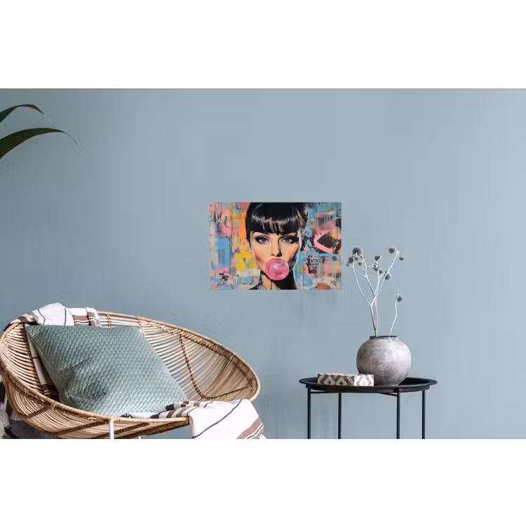 Kauwgom - Vrouw - Penseelstreken - Modern Muursticker klein -plant