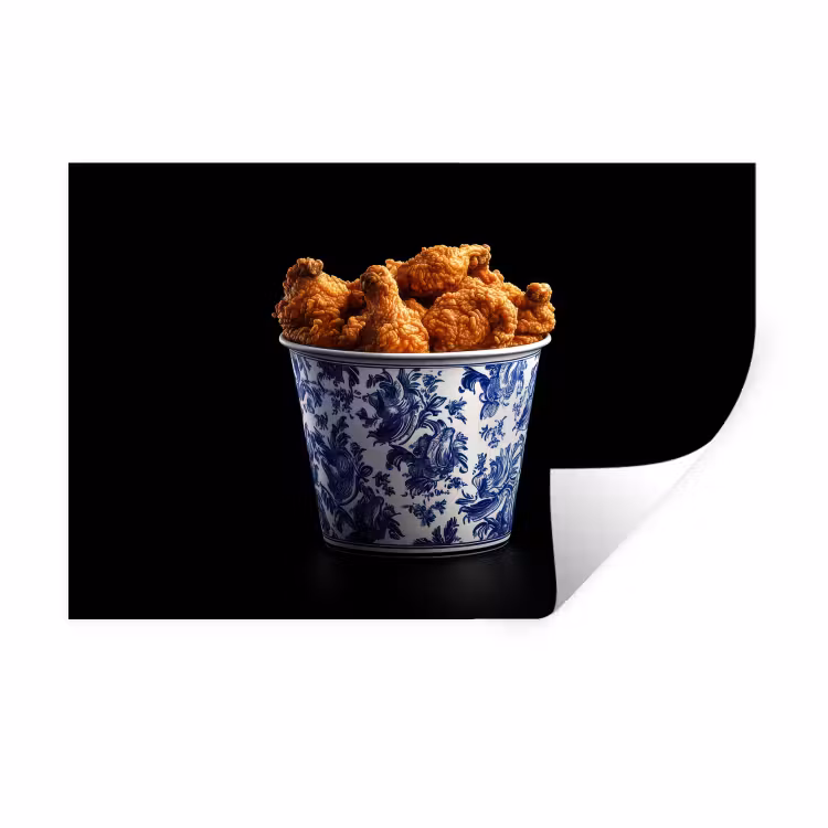 Kip - Bucket - Delfts blauw - Lekker Muursticker klein -3d
