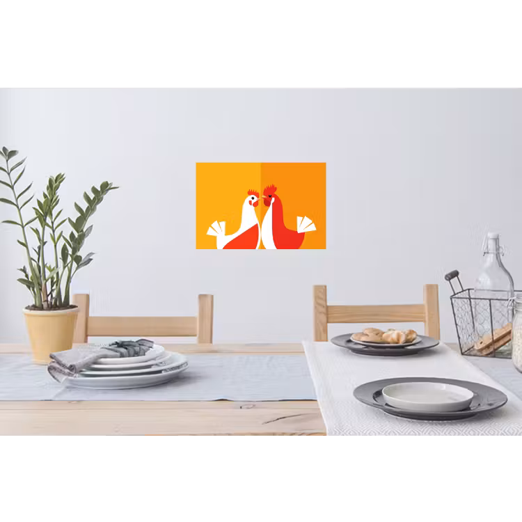 Kippen - Oranje - Vlakken Muursticker klein -eettafel