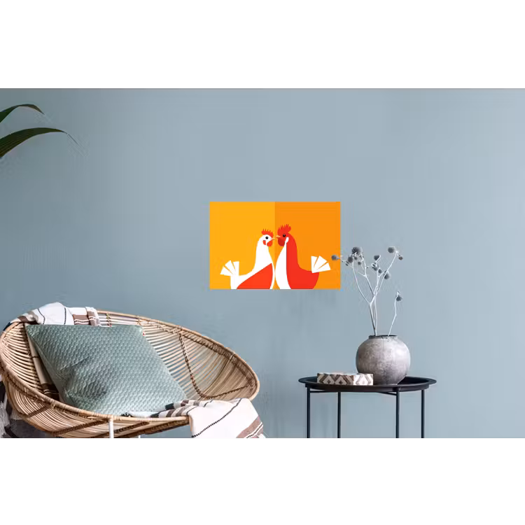 Kippen - Oranje - Vlakken Muursticker klein -plant