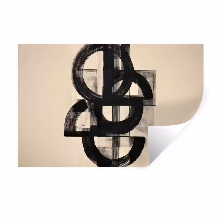 Cirkels - Lijnen - Vormen - Zwart Muursticker klein -3d