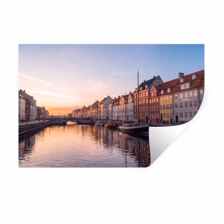 Stad - Gracht - Zonsondergang - Klassiek - Kleurrijk Muursticker klein -3d