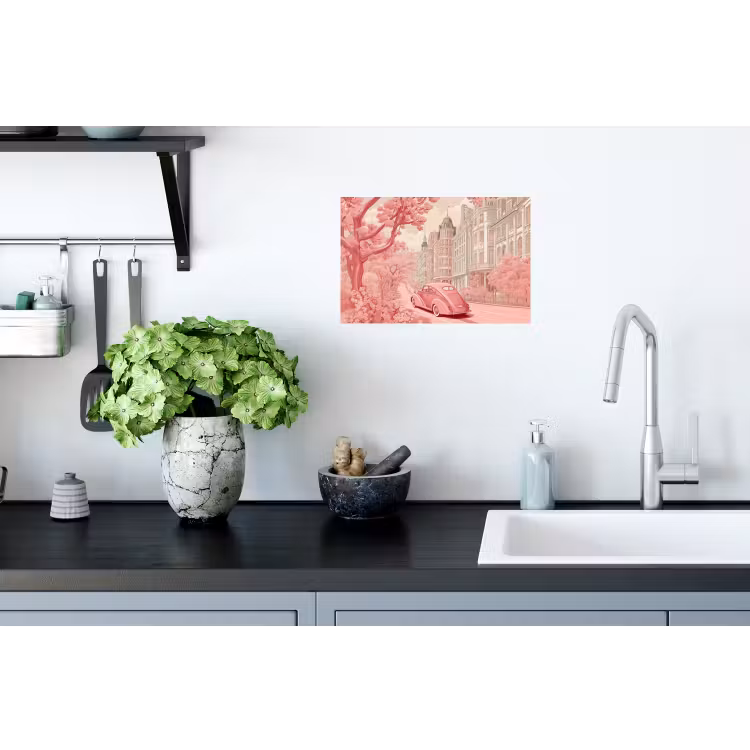 City - Car - Pink Muursticker klein -keuken