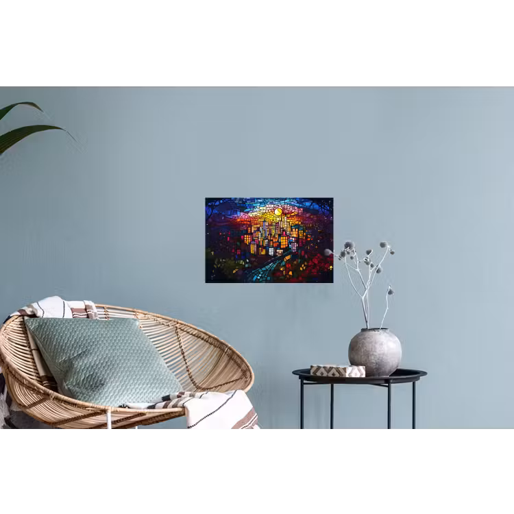 Stad - Maan - Mozaïek - Kleurrijk Muursticker klein -plant