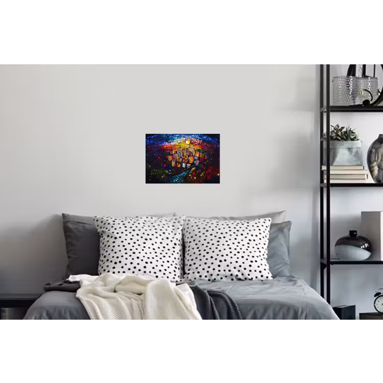 Stad - Maan - Mozaïek - Kleurrijk Muursticker klein -slaapkamer
