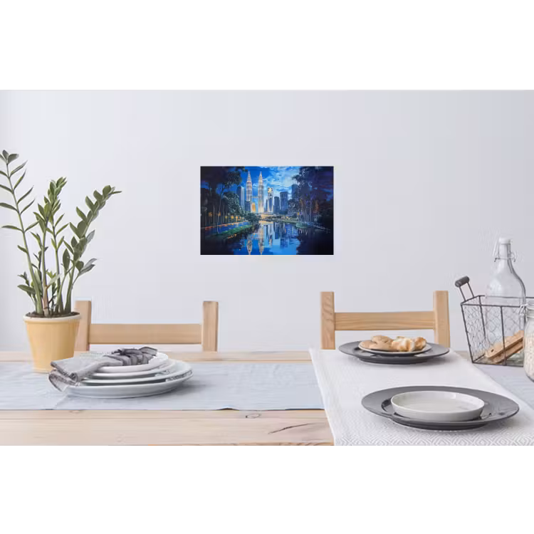 Stad Kuala Lumpur - Skyline - Wolkenkrabbers - Water Muursticker klein -eettafel