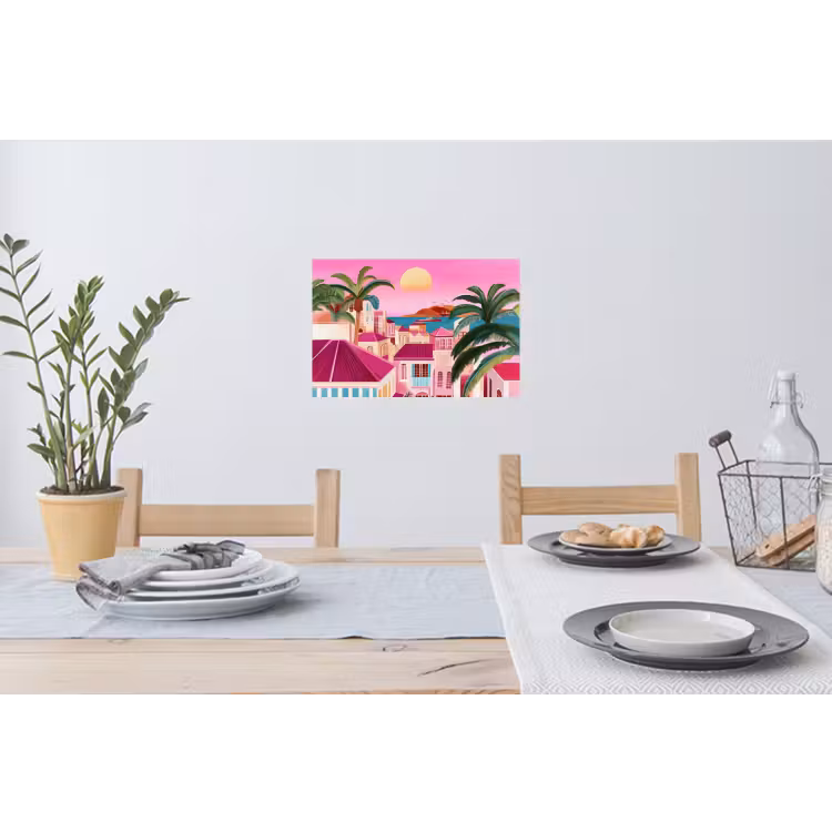 Stad - Roze - Palmbomen Muursticker klein -eettafel