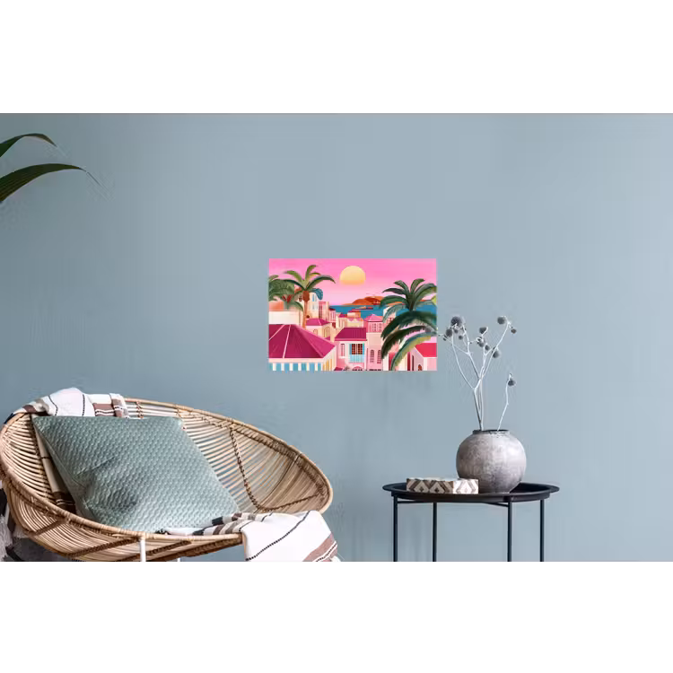 Stad - Roze - Palmbomen Muursticker klein -plant