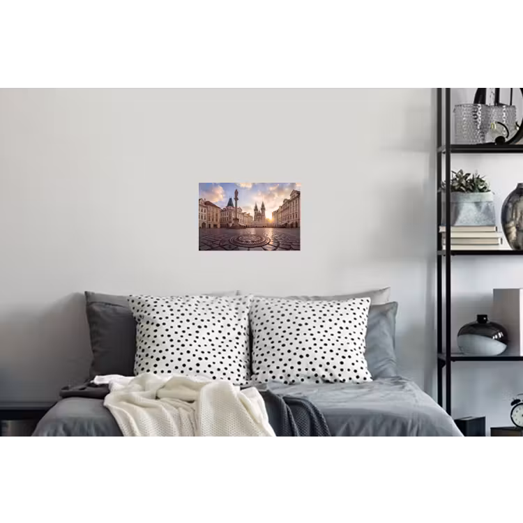 Stad - Praag - Ochtend - Architectuur - Goud Muursticker klein -slaapkamer