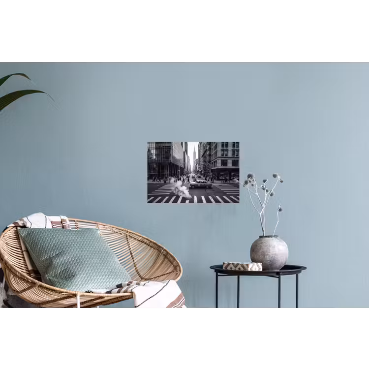 Stad - Straat - Gebouwen - Verkeer - Zwart-wit Muursticker klein -plant